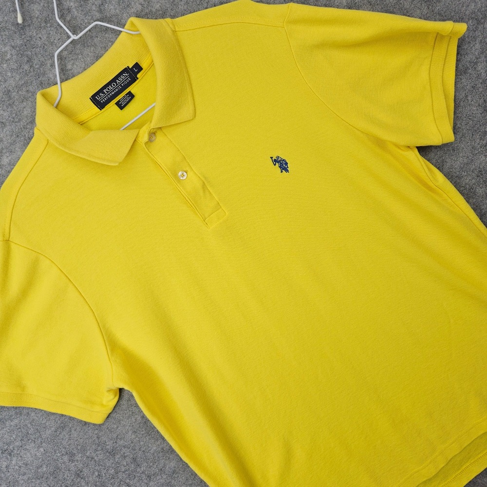 US Polo Assn Performance Pique Polo Men's Yellow Large Short Sleeve Solid Golf